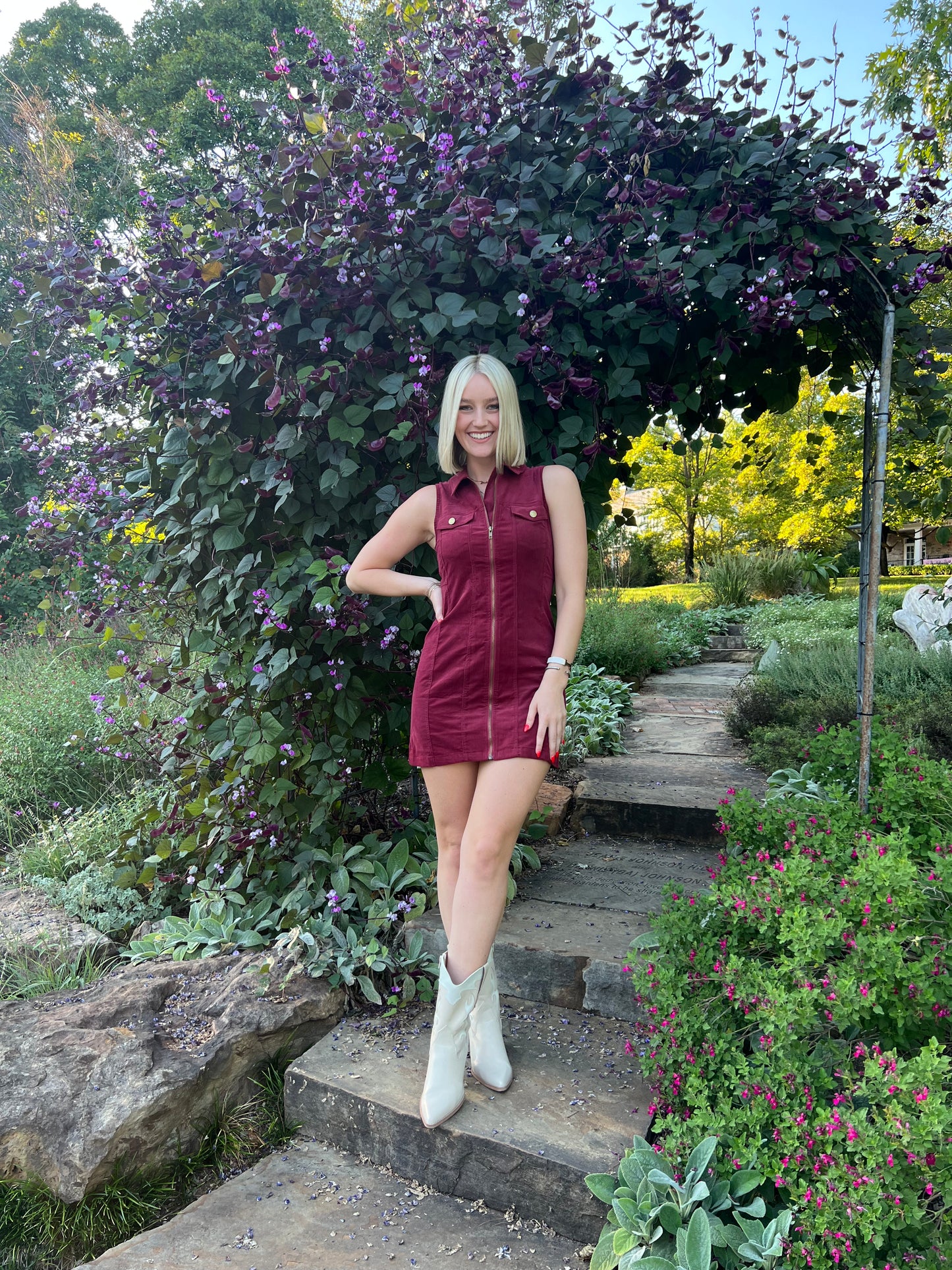 Crimson Corduroy Zip Dress