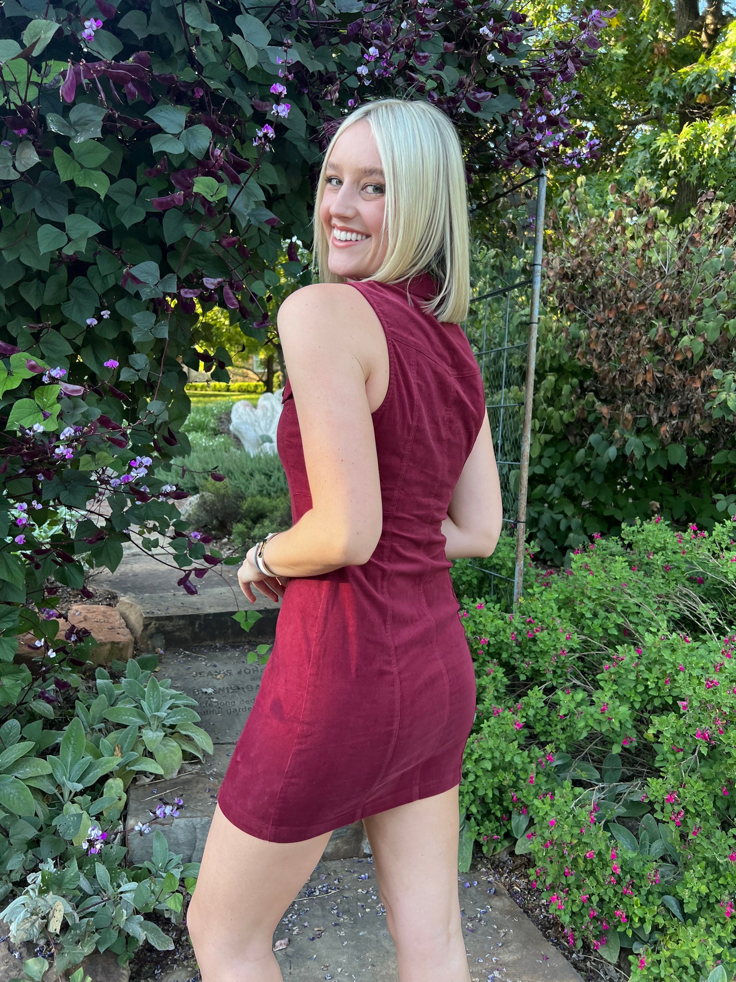 Crimson Corduroy Zip Dress