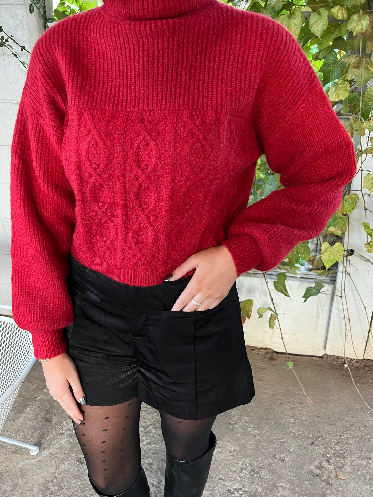 Red Turtle Neck Crop Sweater