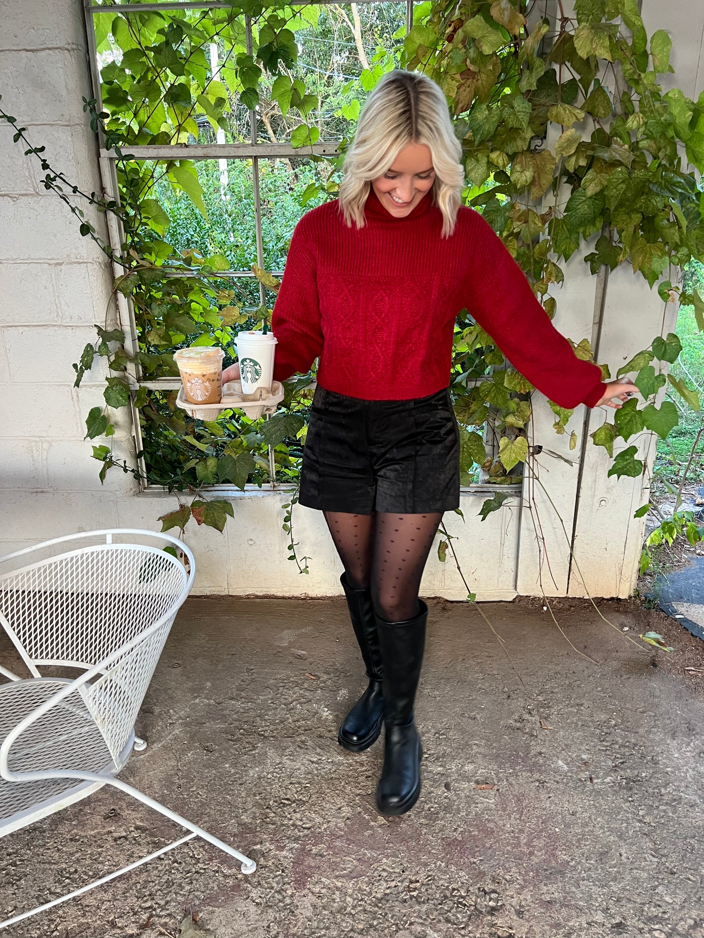 Red Turtle Neck Crop Sweater