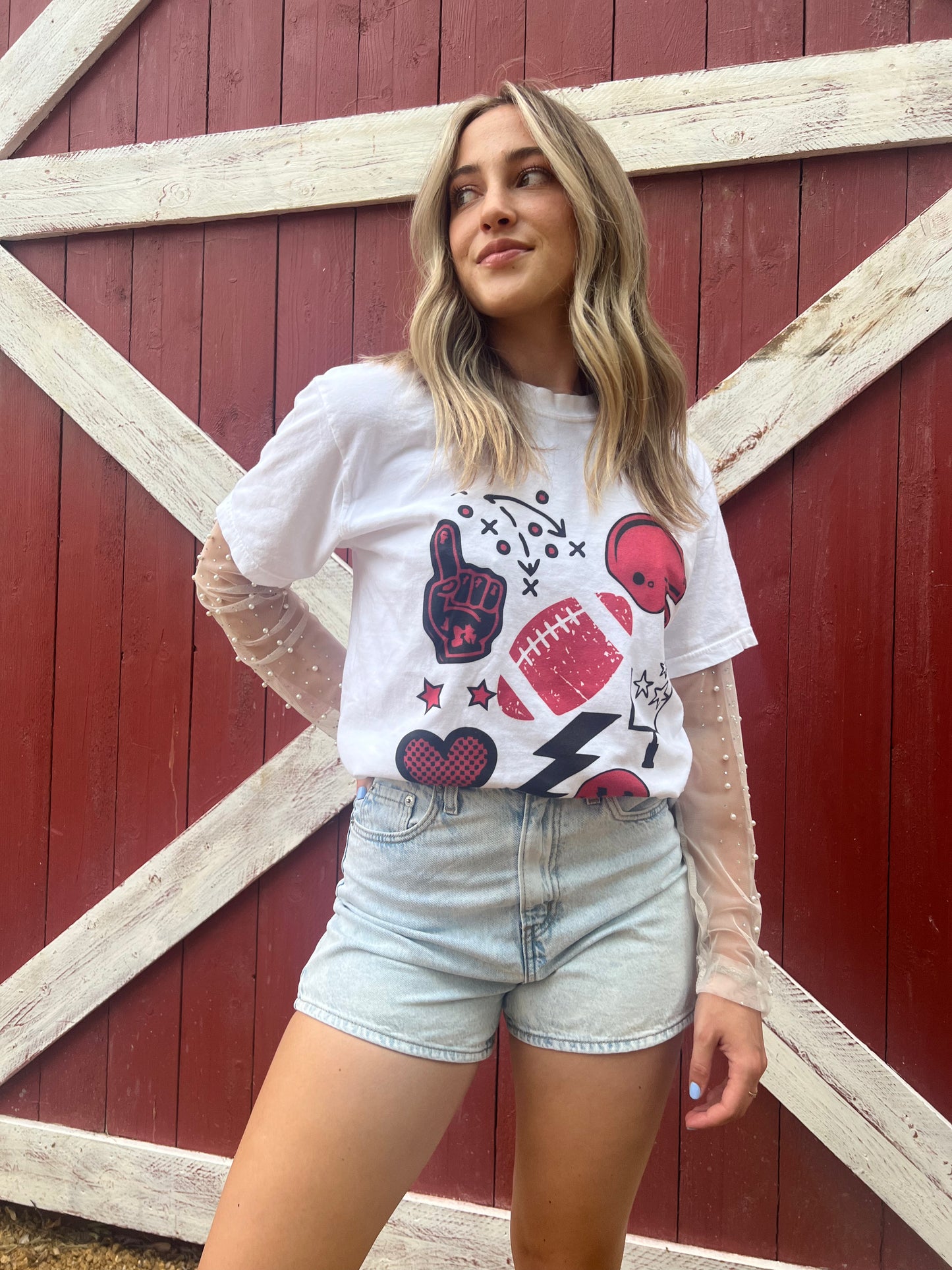 Red Football Icons Tee