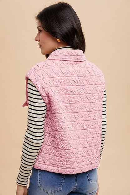 Annie Wear Texture Quilted Snap Down Vest Coat