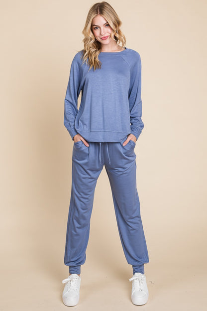 Super Lady Round Neck Raglan Sleeve Top and Pants Lounge Set