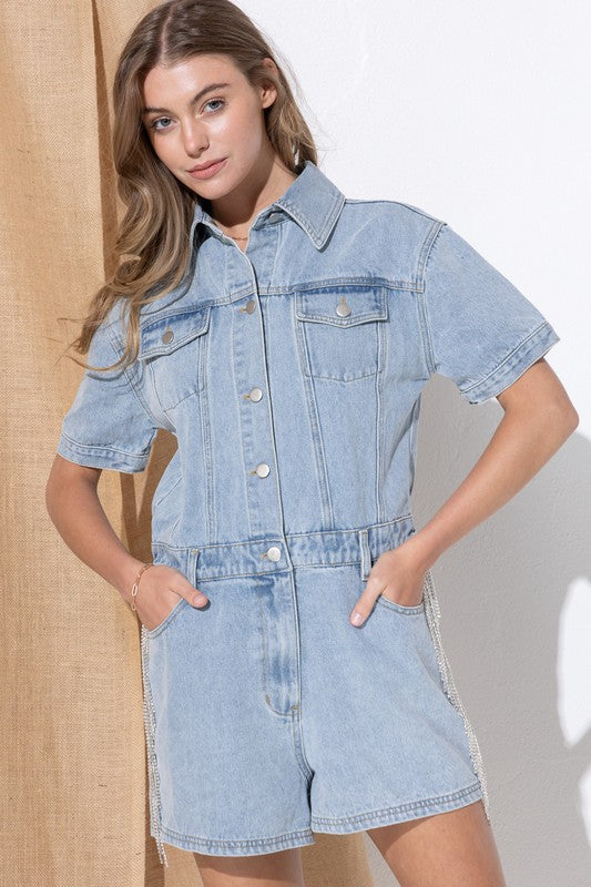 Washed Denim Overall Romper