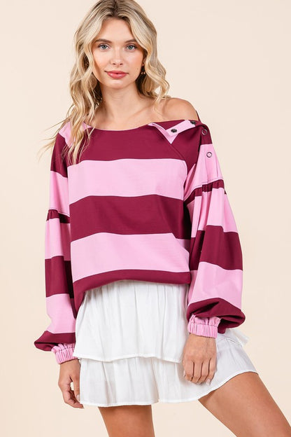 Mittoshop Striped Snap Shoulder Long Sleeve T-Shirt