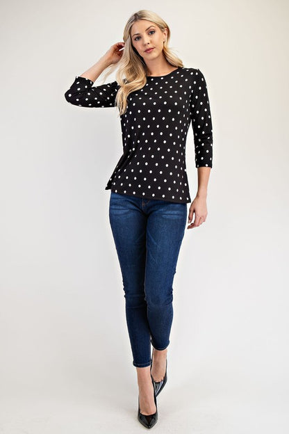 Celeste Full Size Polka Dot Round Neck Three-Quarter Sleeve T-Shirt