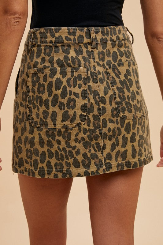 Annie Wear Leopard Denim Mini Skirt