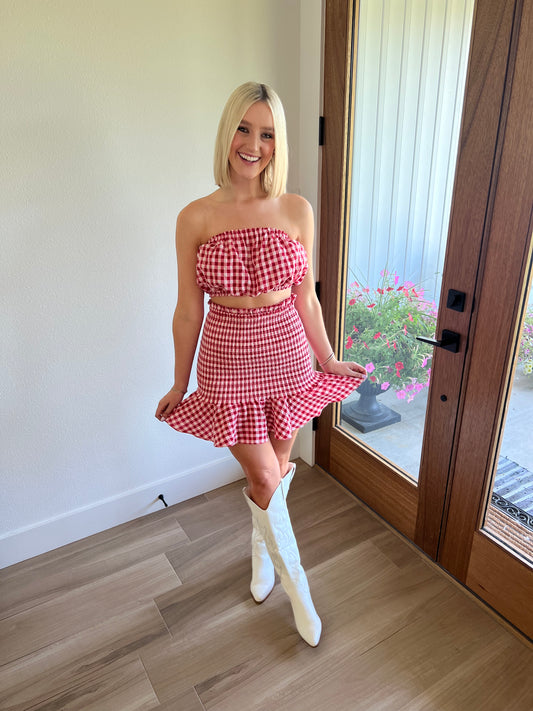 Red Gingham Two-Piece Set