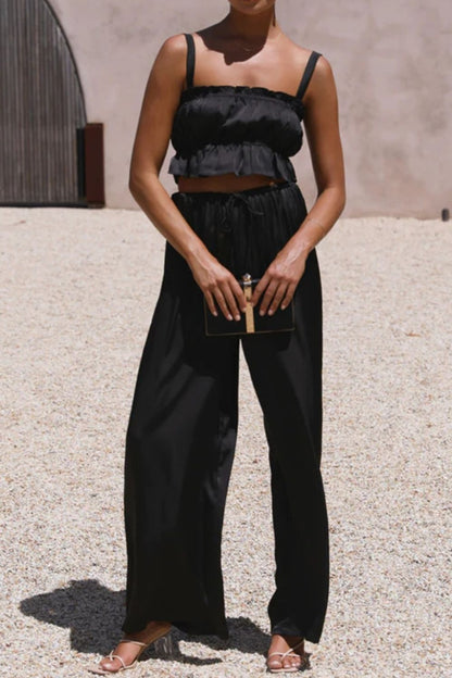 Ruffled Sleeveless Top and Wide Leg Pants Set