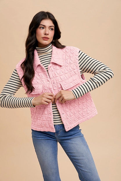 Annie Wear Texture Quilted Snap Down Vest Coat