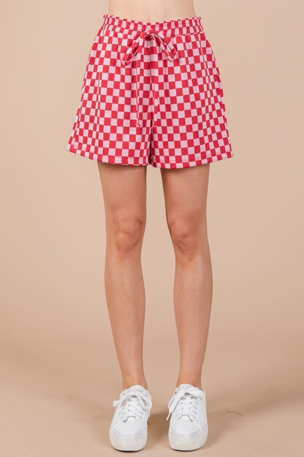 Ces Femme Checkered Round Neck Top and Shorts Set